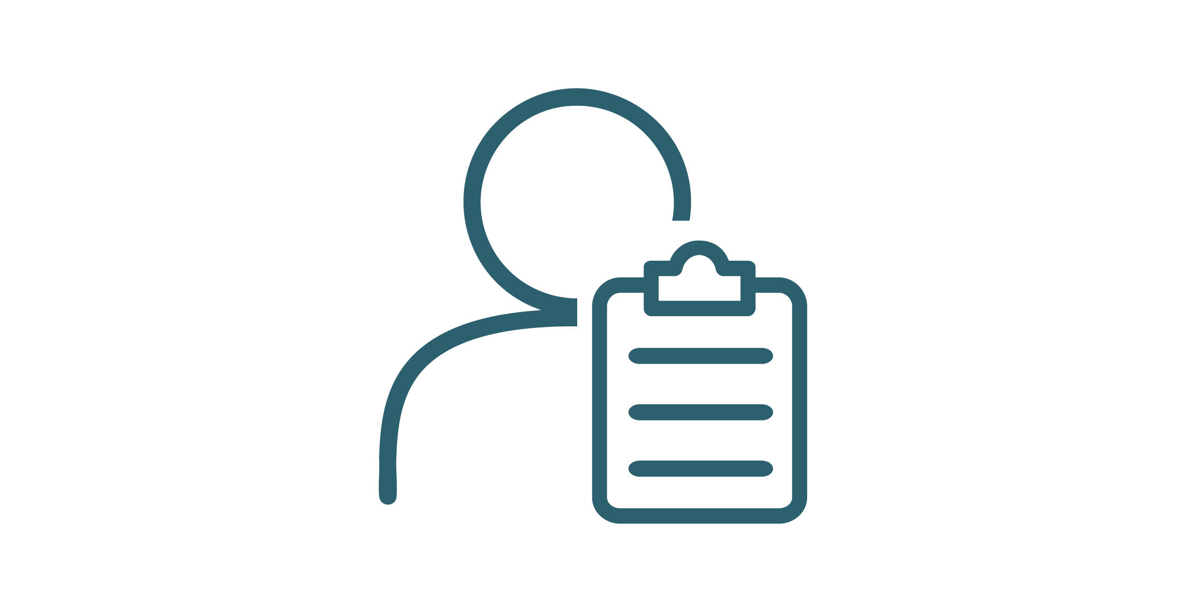 Icon showing a person next to a clipboard with paperwork on it.
